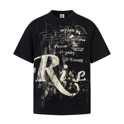 White men's ink splatter graffiti letter short sleeve t-shirt front view | TeenStylo