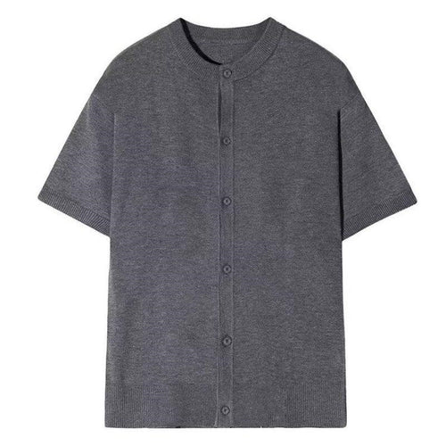 White ice silk knitted short sleeve T-shirt front view men's summer Y2K streetwear style | TeenStylo