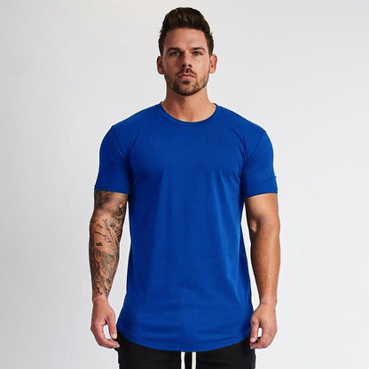 Blue fitness t-shirt men streetwear lifestyle look Muscleguys plain athletic tee TeenStylo