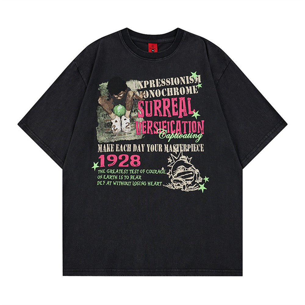 Black unisex anime letter printed short sleeve shirt lifestyle shot – Y2K streetwear style at TeenStylo