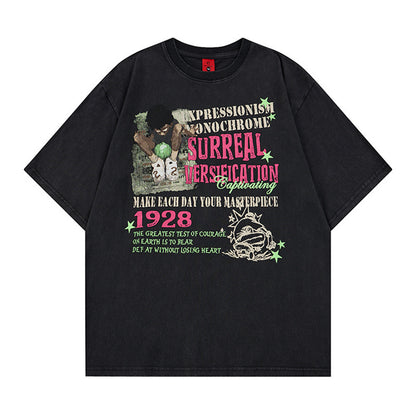 Black unisex anime letter printed short sleeve shirt lifestyle shot – Y2K streetwear style at TeenStylo