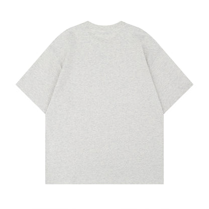 Navy blue unisex crew neck tee with close-up letter print detail, Y2K streetwear style | TeenStylo