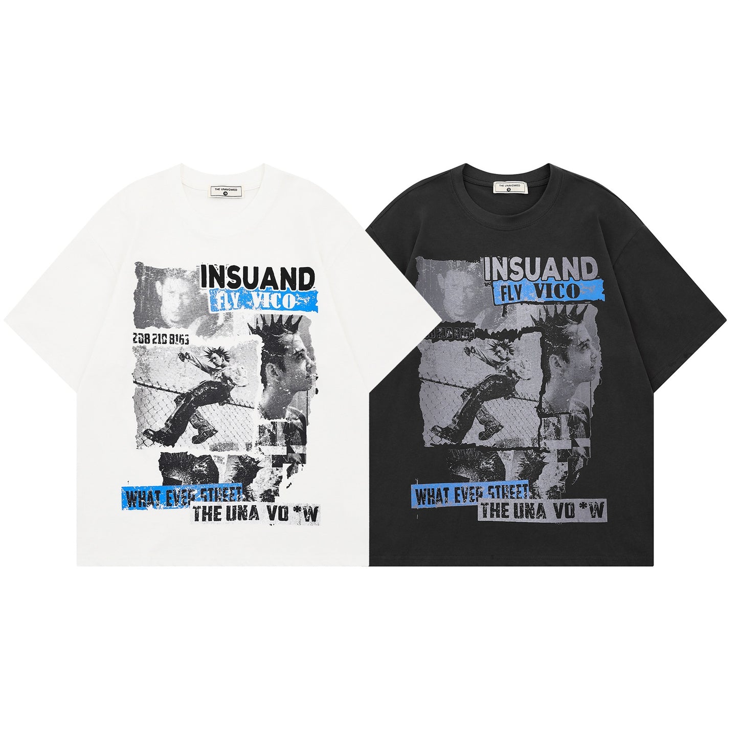 White unisex portrait letter print short sleeve t-shirt lifestyle look, Y2K streetwear style at TeenStylo