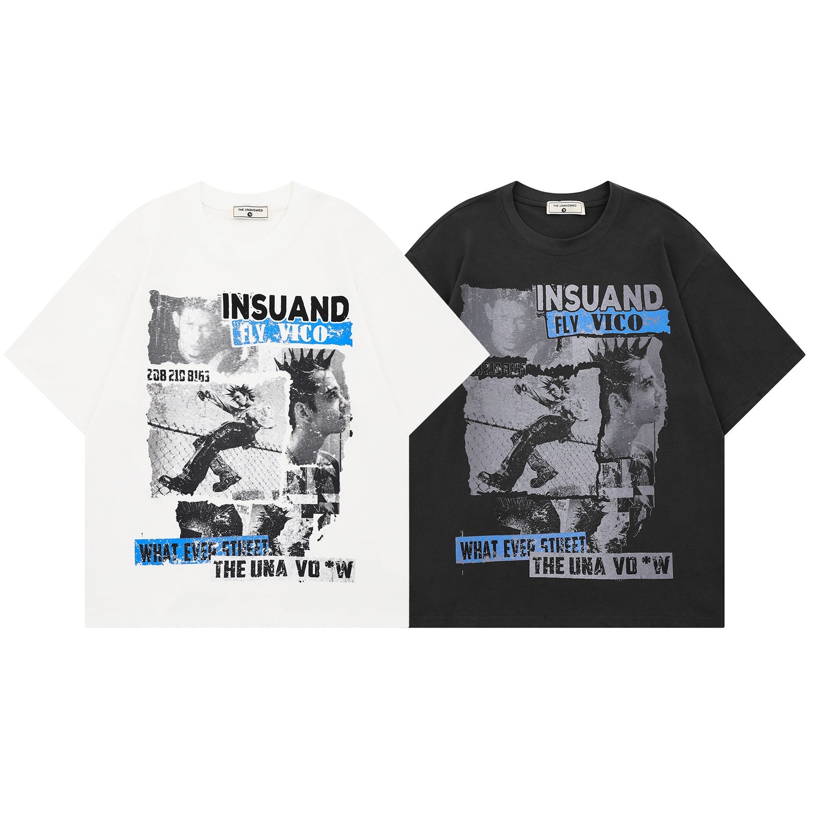 White unisex portrait letter print short sleeve t-shirt lifestyle look, Y2K streetwear style at TeenStylo