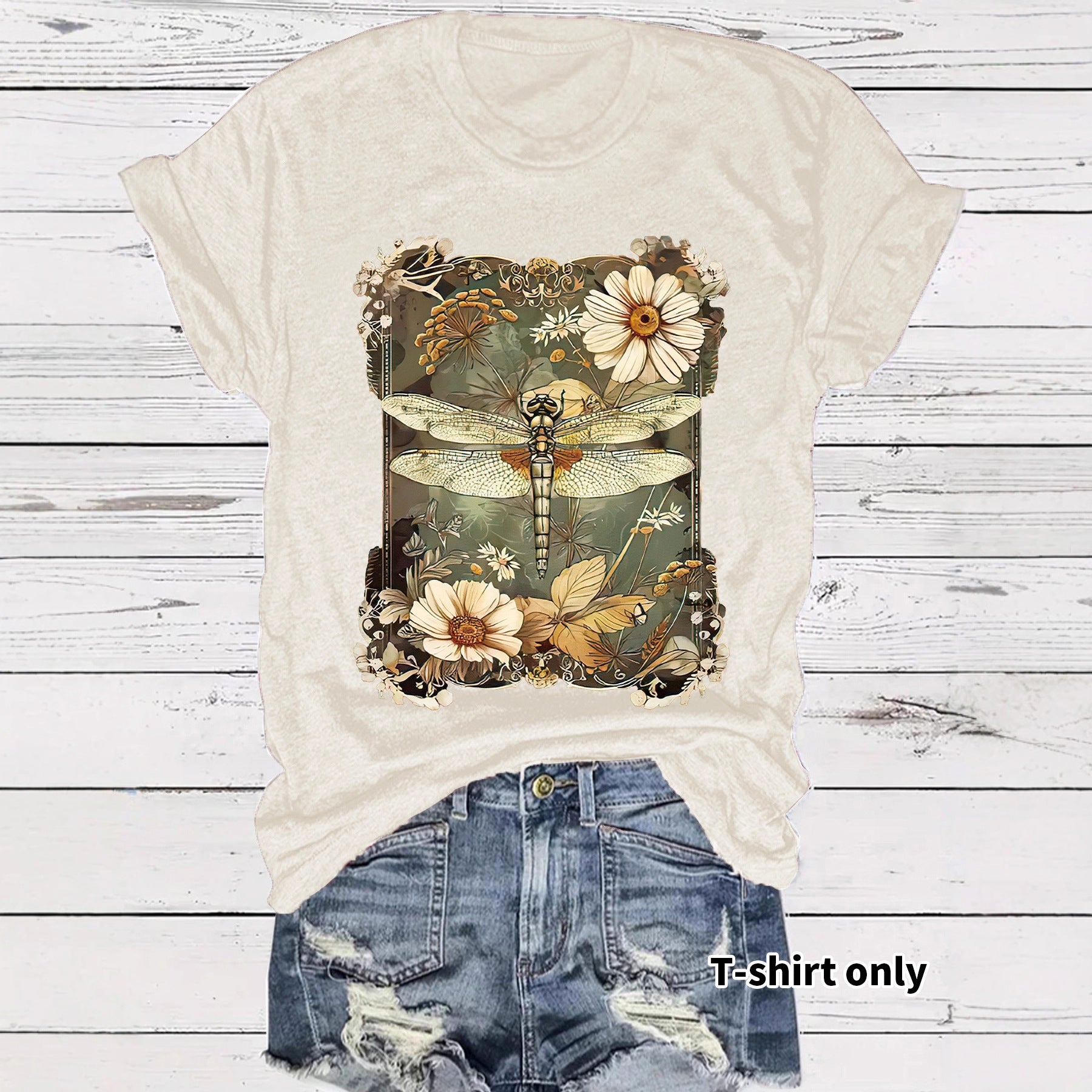 Black dragonfly print unisex t-shirt back view short sleeves gothic streetwear style TeenStylo