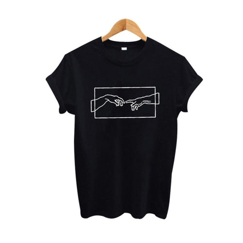 Black womens fashion print T-shirt front view, Y2K Tumblr streetwear style unisex tee | TeenStylo