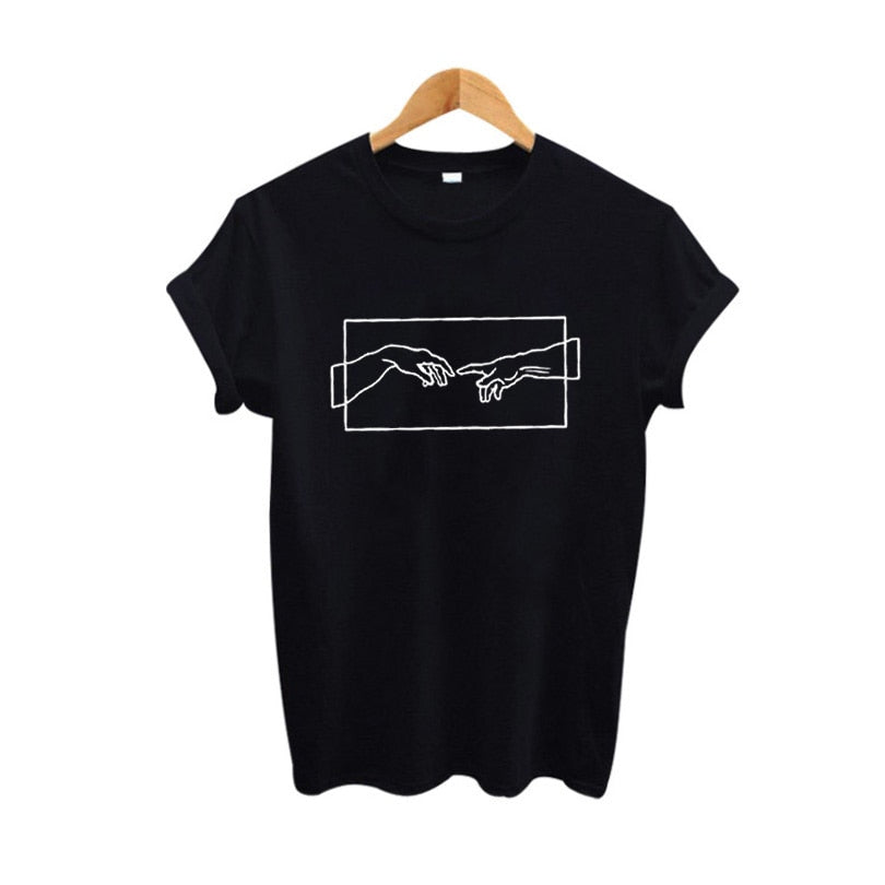 Black women's fashion print t-shirt front view, Y2K Tumblr streetwear style unisex tee | TeenStylo