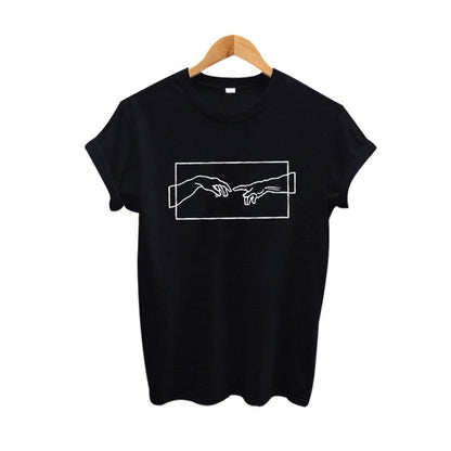 Black women's fashion print t-shirt front view, Y2K Tumblr streetwear style unisex tee | TeenStylo