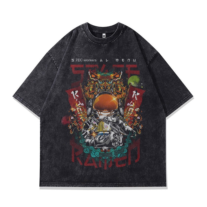 Close-up detail of X706 Japanese pure cotton men's small collar summer T-shirt streetwear style at TeenStylo
