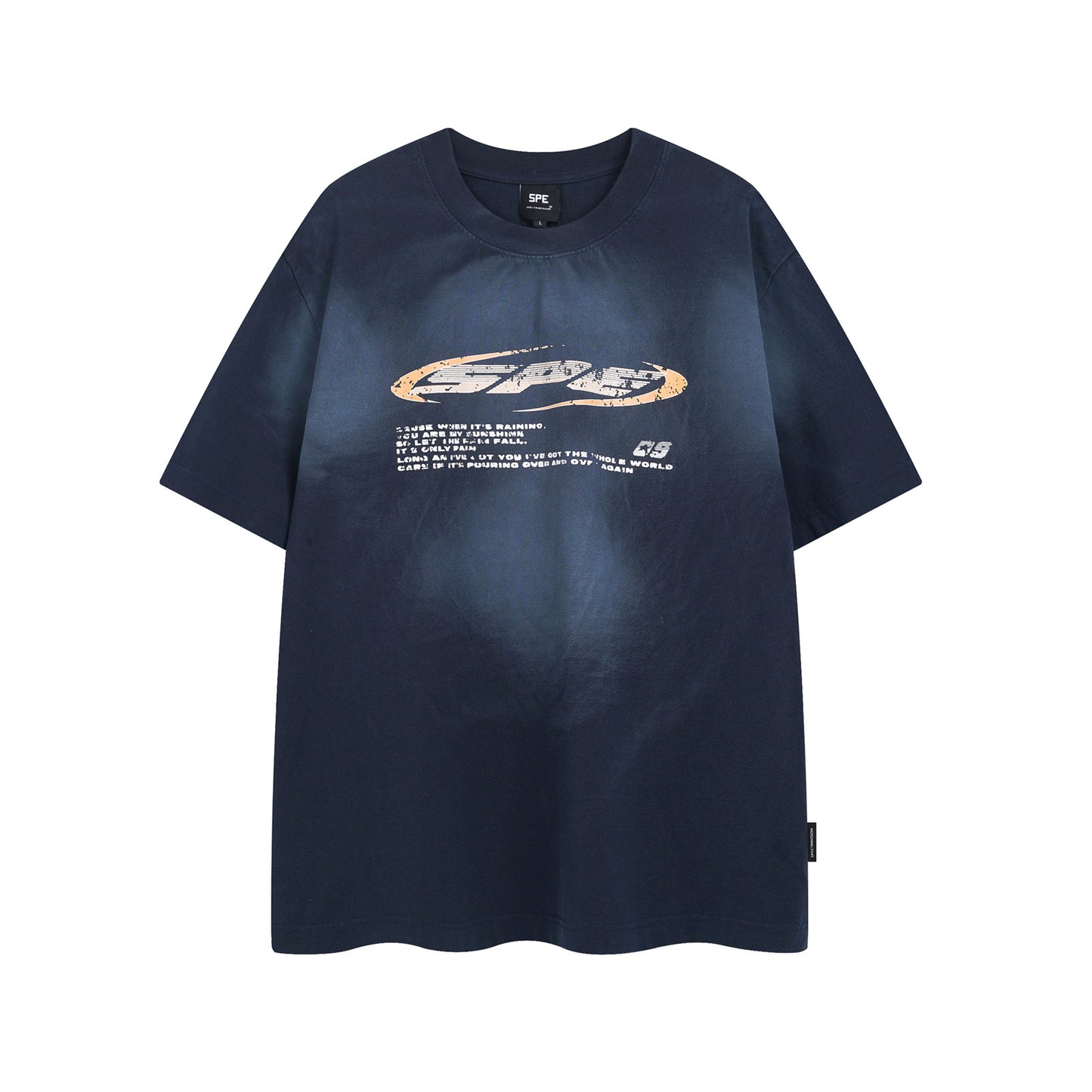 Navy blue unisex streetwear crew neck short with unique letter print design - TeenStylo
