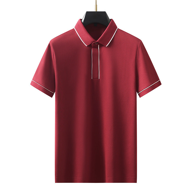 Men's short sleeve polo shirt in gemstone red, streetwear style front view - TeenStylo