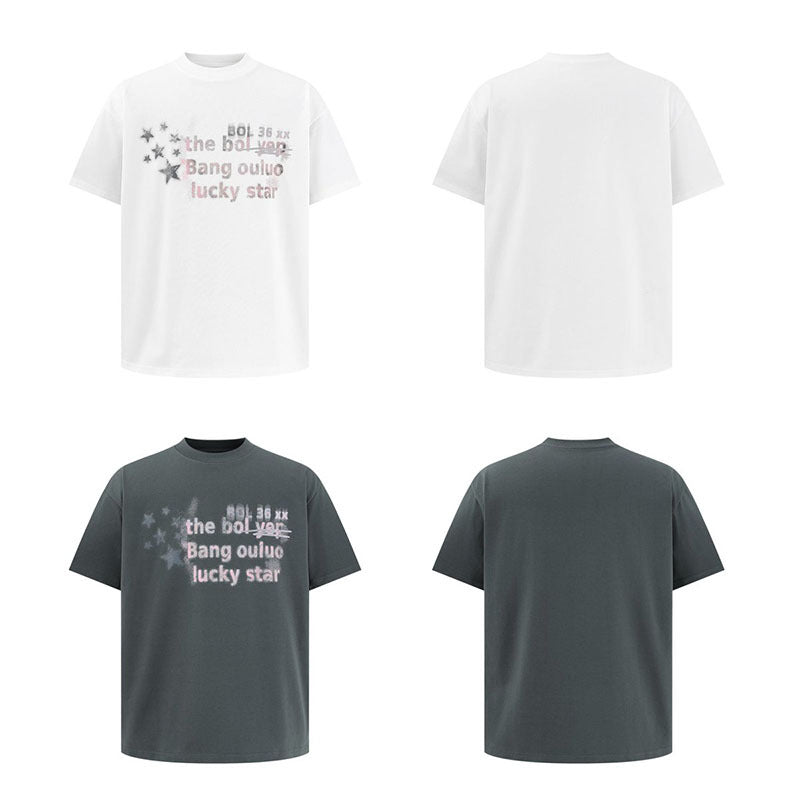 Dark grey unisex star print short sleeve t-shirt back view – Y2K streetwear style at TeenStylo
