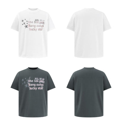 Dark grey unisex star print short sleeve t-shirt back view – Y2K streetwear style at TeenStylo