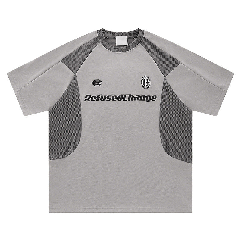 Gray men's loose motorcycle t-shirt back view short sleeve casual streetwear youth style TeenStylo
