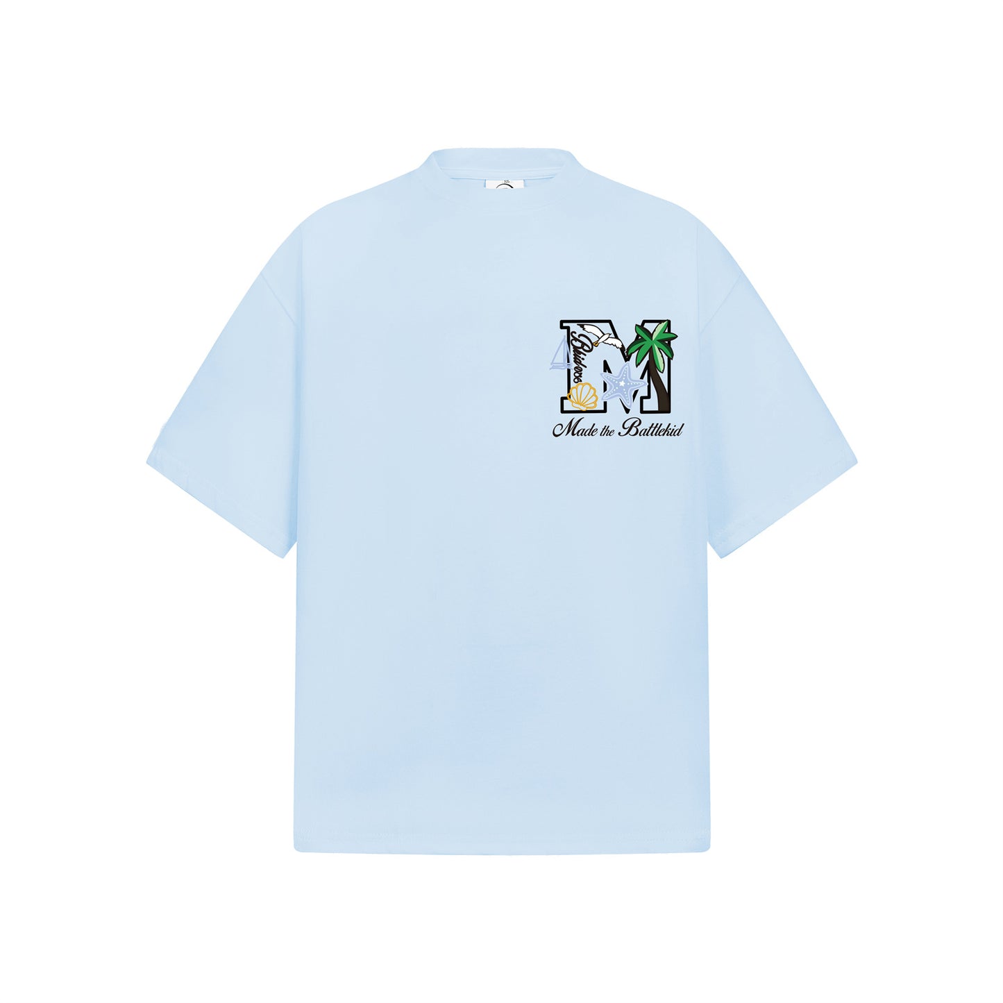 Blue men's palm tree embroidery short sleeve t-shirt lifestyle streetwear fashion look TeenStylo