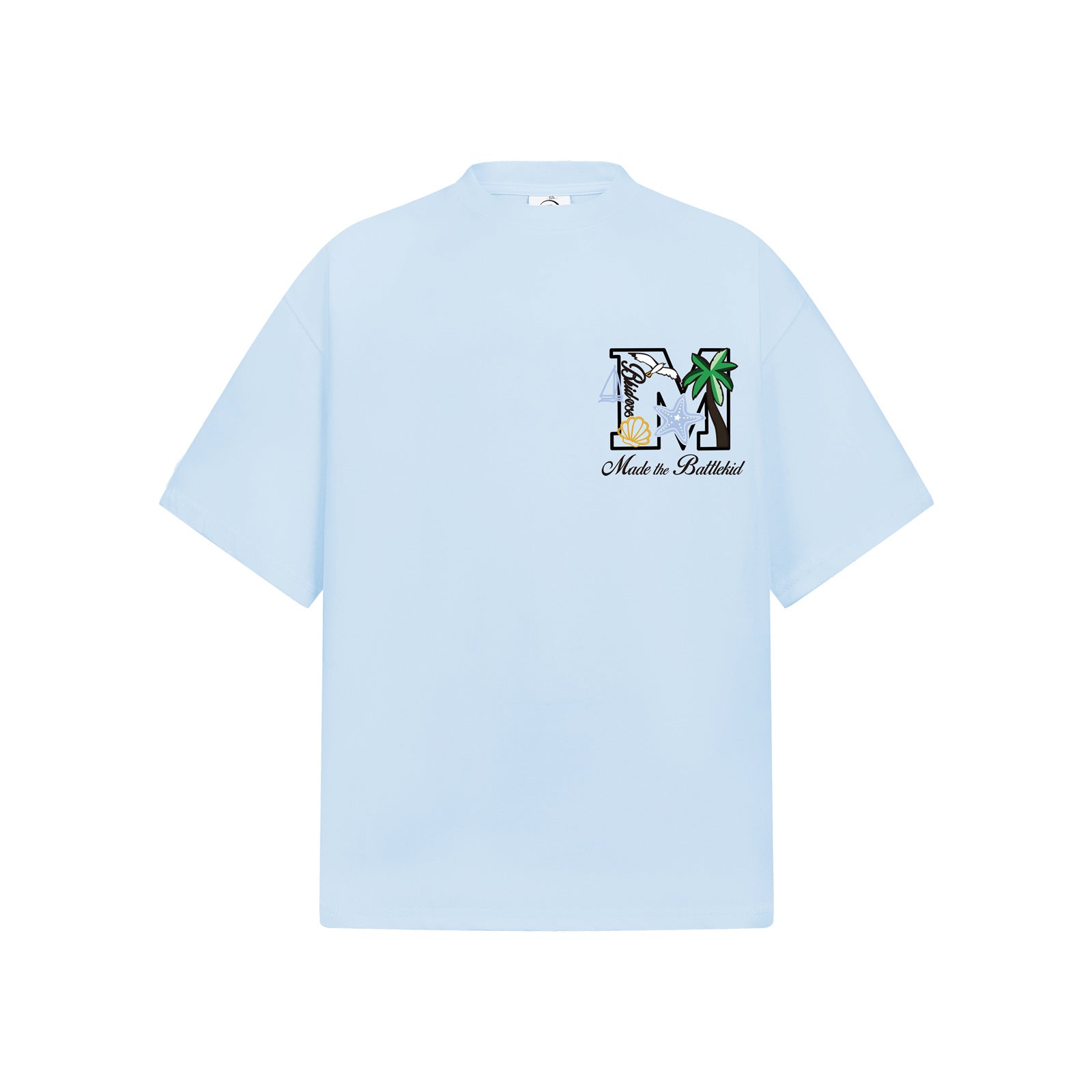 Blue men's palm tree embroidery short sleeve t-shirt lifestyle streetwear fashion look TeenStylo