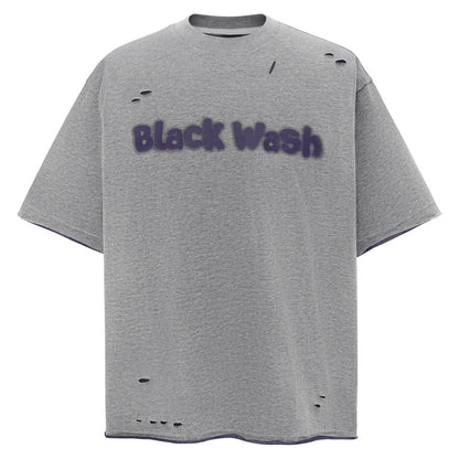 Flower gray letter print ripped cotton t-shirt styled in urban streetwear look for teens at TeenStylo