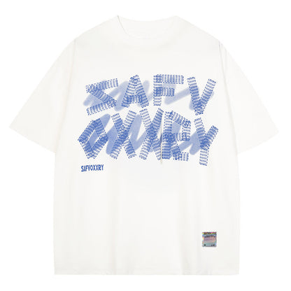 White blue unisex oversized streetwear couple tee short sleeve cotton t-shirt casual Y2K style TeenStylo