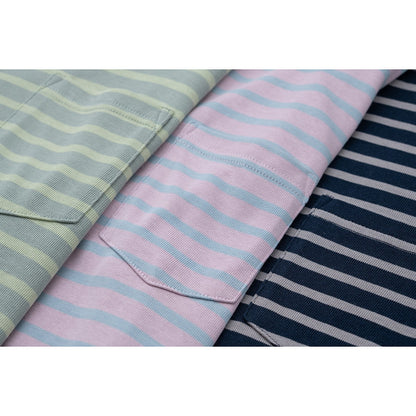 Gray-green striped fabric detail of men's loose fit college style stripe t-shirt TeenStylo