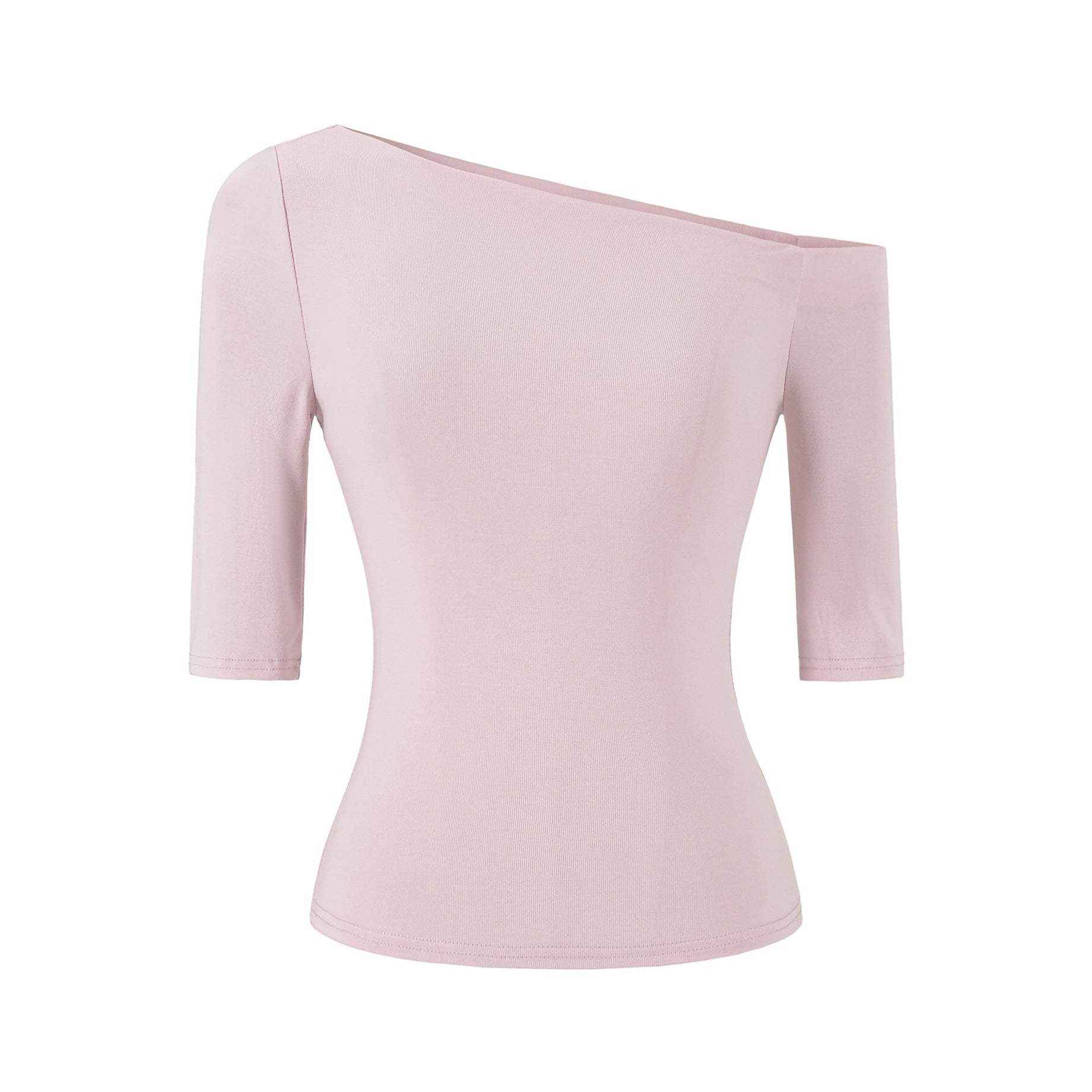 Pink slant neck slim fit T-shirt women streetwear Y2K style fashion lifestyle shot TeenStylo