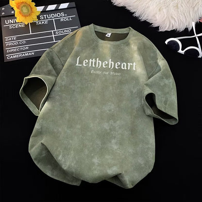Men's green tie-dye short sleeve t-shirt lifestyle shot, Y2K streetwear style - TeenStylo
