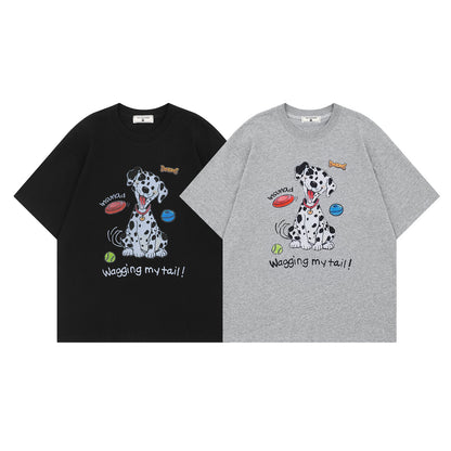 Black dog print short sleeve t-shirt men's summer streetwear lifestyle look | TeenStylo