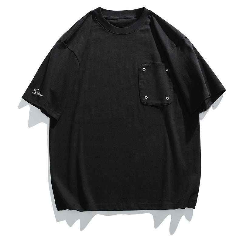 Black loose casual round neck short sleeve t-shirt men lifestyle streetwear style TeenStylo