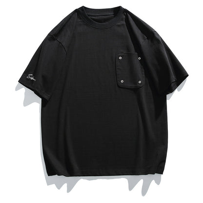 Black loose casual round neck short sleeve t-shirt men lifestyle streetwear style TeenStylo