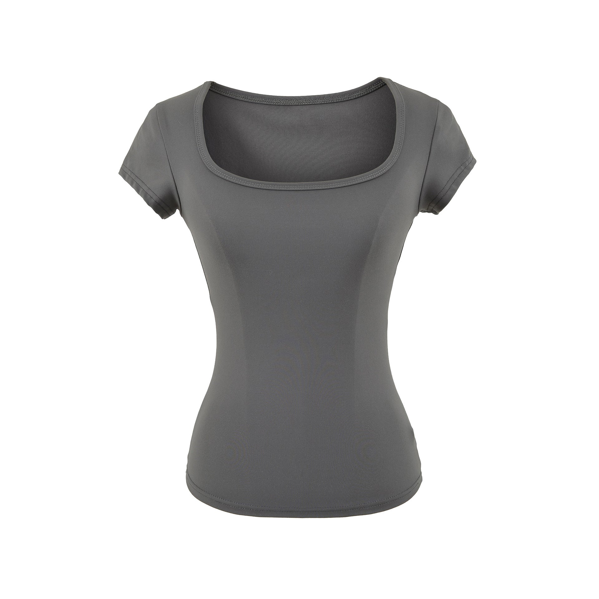 Dark gray square neck slim fit T-shirt styled in a streetwear lifestyle look for women | TeenStylo
