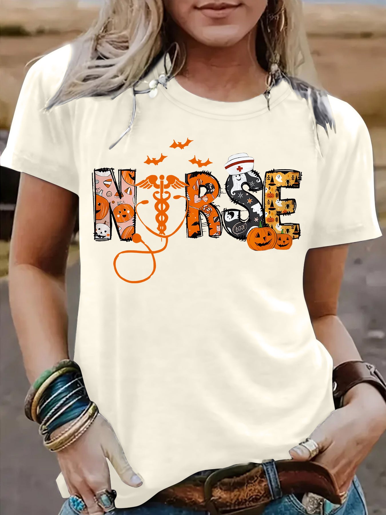 Apricot Halloween printed short sleeve t-shirt unisex casual streetwear style TeenStylo