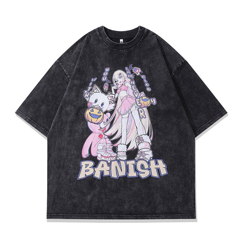Back view of unisex X080 short sleeve couple t-shirt in Y2K streetwear style - TeenStylo