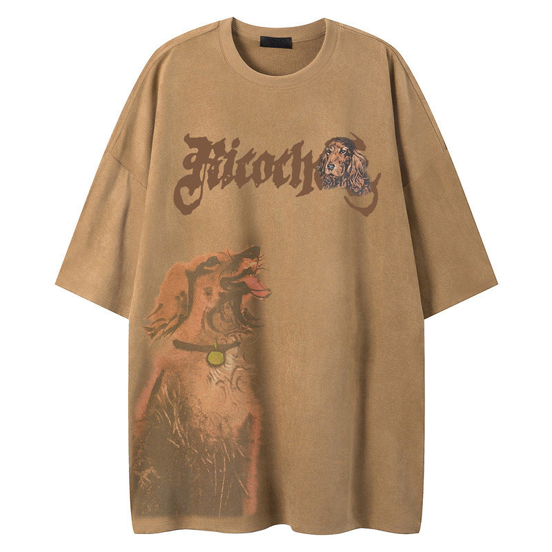 Brown unisex loose drape peach skin round neck short sleeve T-shirt lifestyle shot TeenStylo