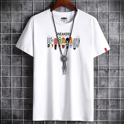 White oversized anime goth graphic t-shirt for men, front view, Y2K streetwear style – TeenStylo