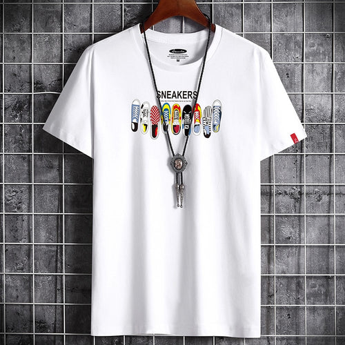 White oversized anime goth graphic t-shirt for men, front view, Y2K streetwear style – TeenStylo