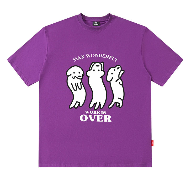 Purple oversized cotton sausage dog print t-shirt summer short sleeve streetwear tee TeenStylo