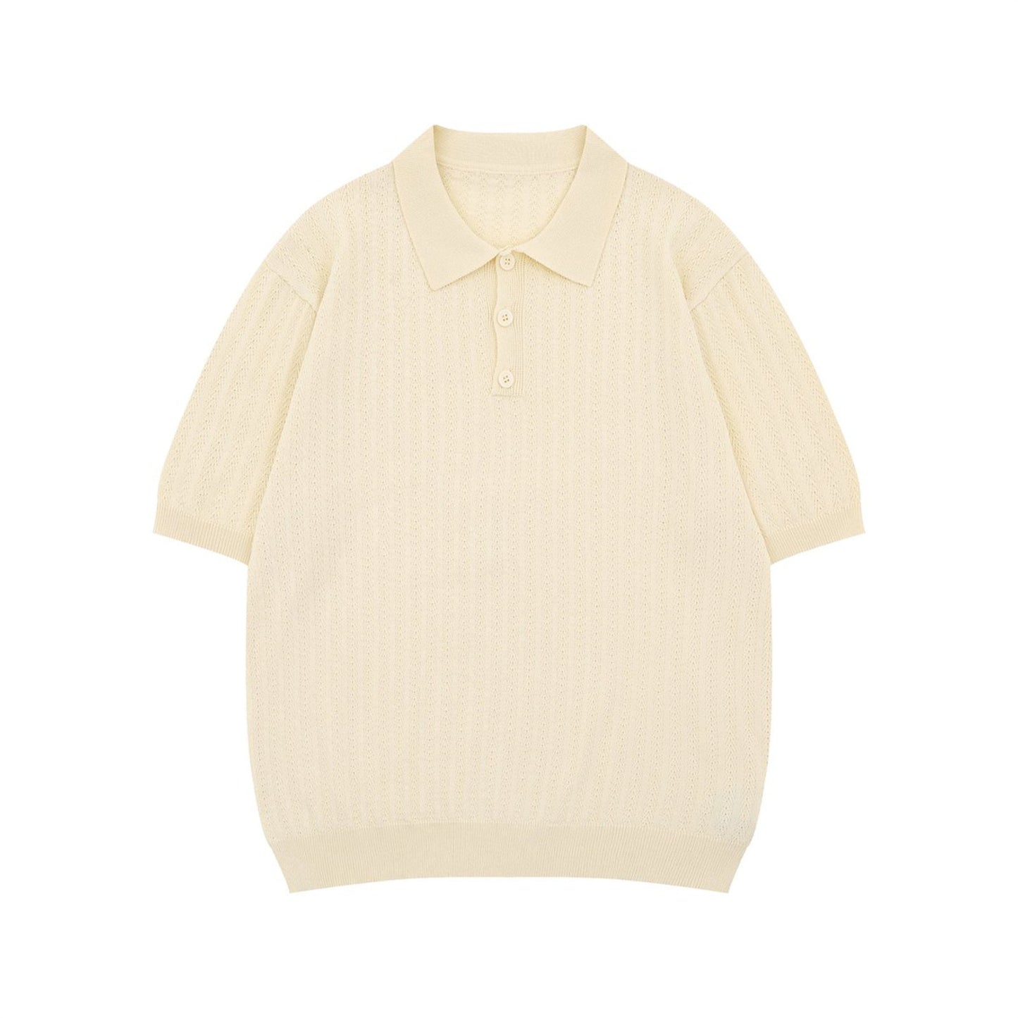 White apricot hollow out polo knit short sleeve top unisex back view - TeenStylo