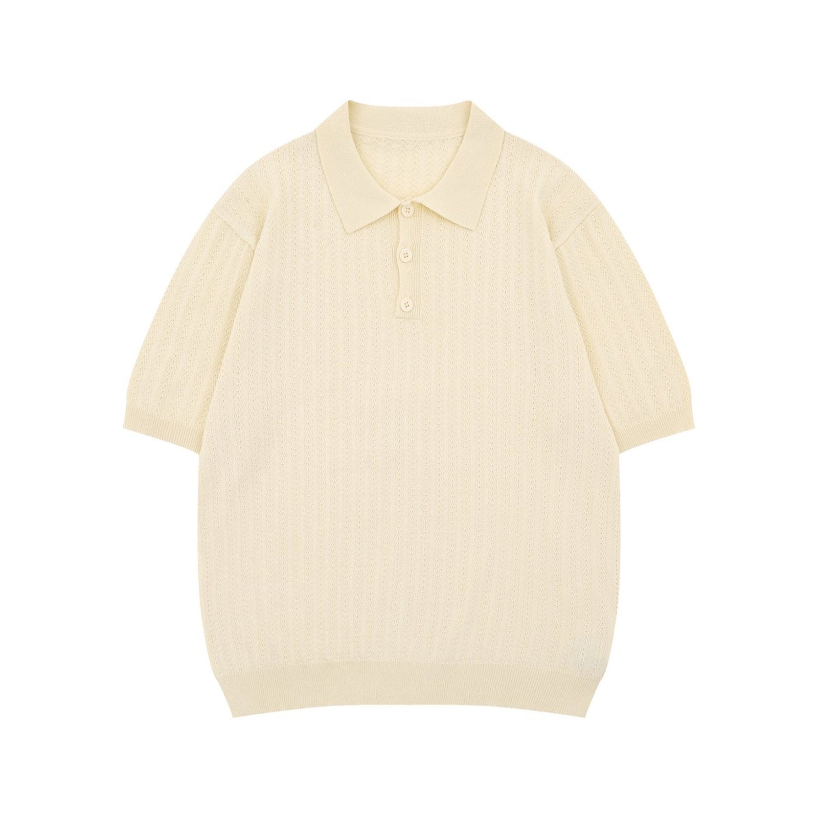 White apricot hollow out polo knit short sleeve top unisex back view - TeenStylo