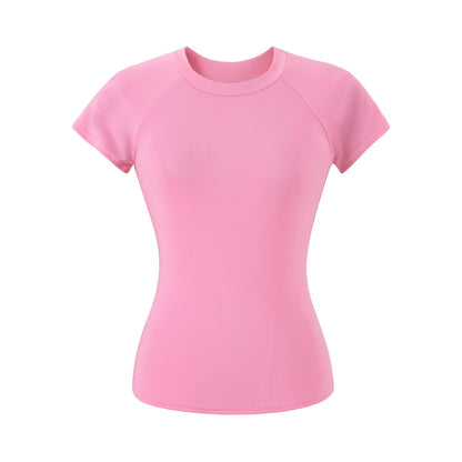 Rose pink round neck short sleeve unisex T-shirt front view | TeenStylo
