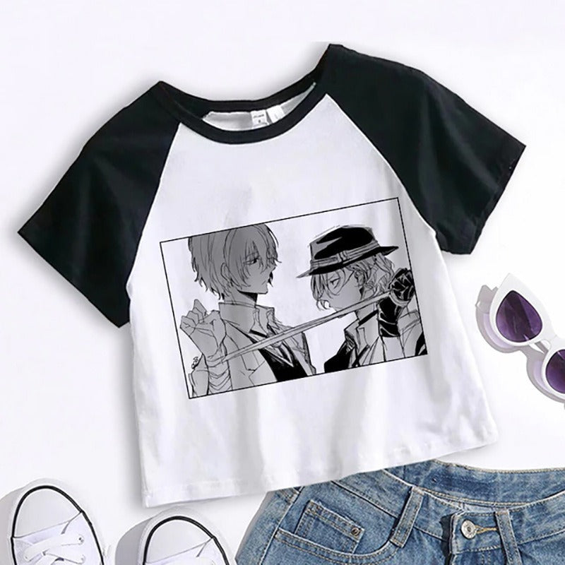 Unisex white anime Bungou Stray Dogs Chuuya crop top cartoon T-shirt lifestyle look – TeenStylo