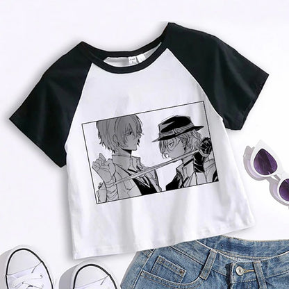 Unisex white anime Bungou Stray Dogs Chuuya crop top cartoon T-shirt lifestyle look – TeenStylo