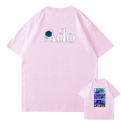 Pink unisex Ado Fans cute funny graphic cotton t-shirt with black text print – Y2K streetwear style at TeenStylo