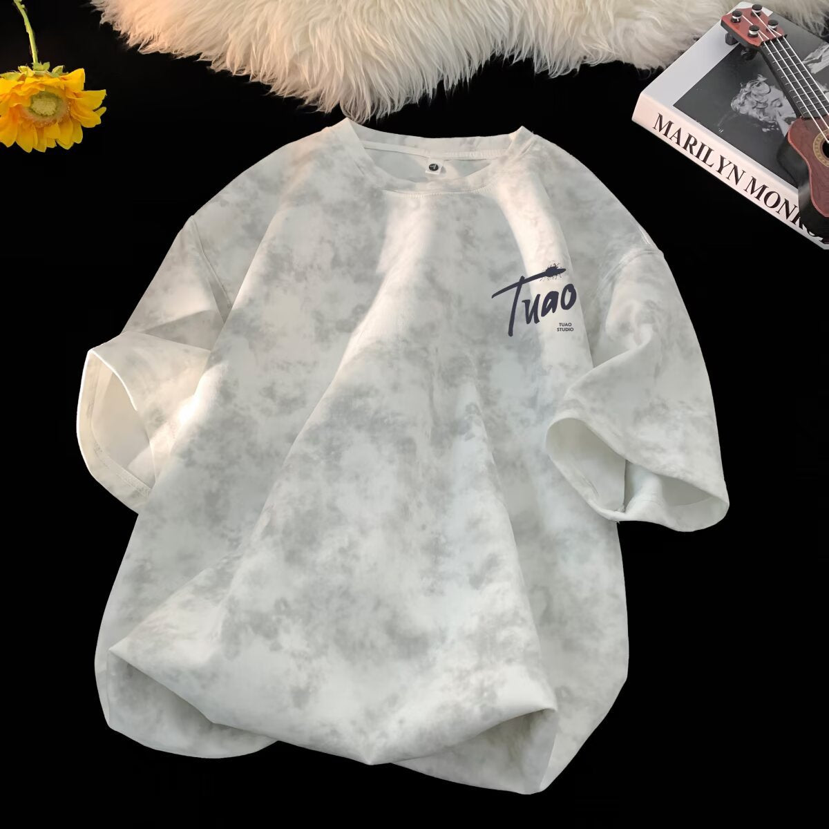 Apricot tie-dye short sleeve t-shirt for men styled in streetwear aesthetic - TeenStylo