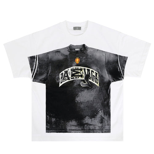 White men's loose fit streetwear short sleeve T-shirt front view – casual urban style at TeenStylo