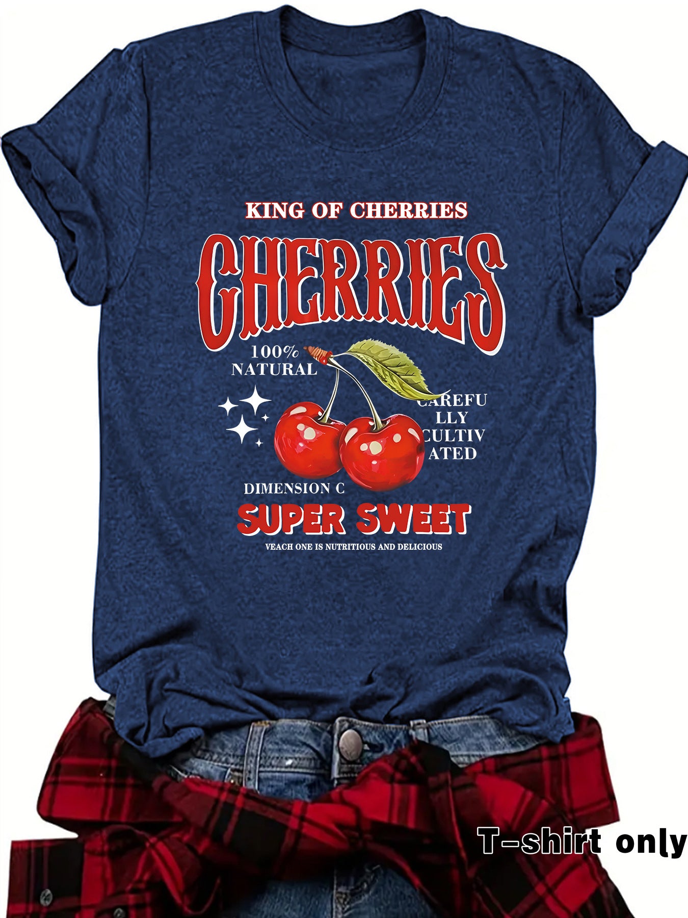Floral Black women's short sleeve cherry print T-shirt unisex streetwear lifestyle shot TeenStylo