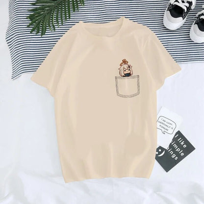 Genshin Impact Hu Tao Xiao Kawaii Graphic Tee Unisex Streetwear Style Lifestyle Shot TeenStylo