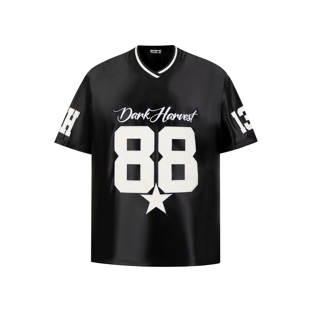 Black men's quick-dry V-neck sports tee lifestyle shot, summer streetwear style | TeenStylo