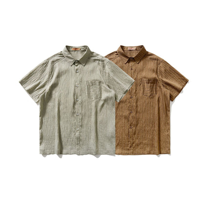 Gray green loose short sleeve shirt for men lifestyle style shot - TeenStylo
