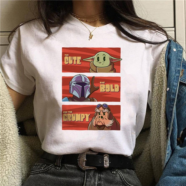 Unisex Baby Yoda Mandalorian Harajuku Star Wars graphic tee in colour 3108 for men and women – TeenStylo