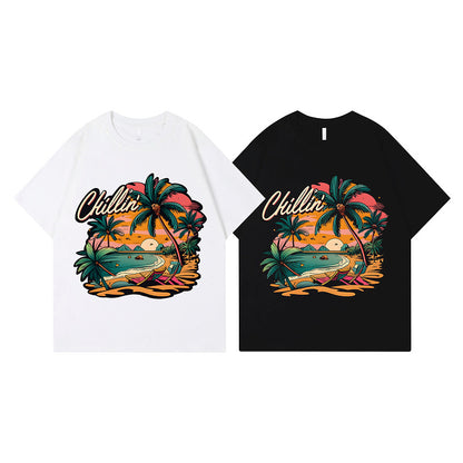 White crew neck t-shirt print detail close-up streetwear graphic tee unisex casual short sleeve TeenStylo