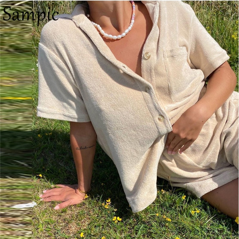 Khaki casual tracksuit shorts set styled in a relaxed streetwear lifestyle look for women TeenStylo